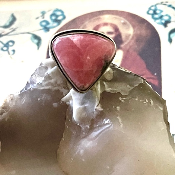 Artisan Rose Quartz Sterling Silver 925 Feminine Pink Handcrafted Ring SZ 8 - Picture 10 of 14